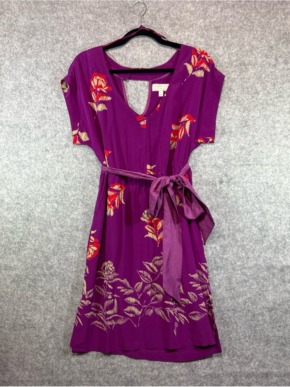 Moulinette Soeurs Silk Dress - Womens 6 - Purple Floral Luxury Office Belt
